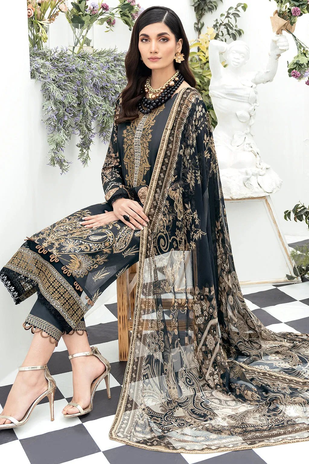 Y-504 |  Ramsha Riwayat Luxury Lawn Vol 7  Collection | Unstitched Lawn Embroidered Suits