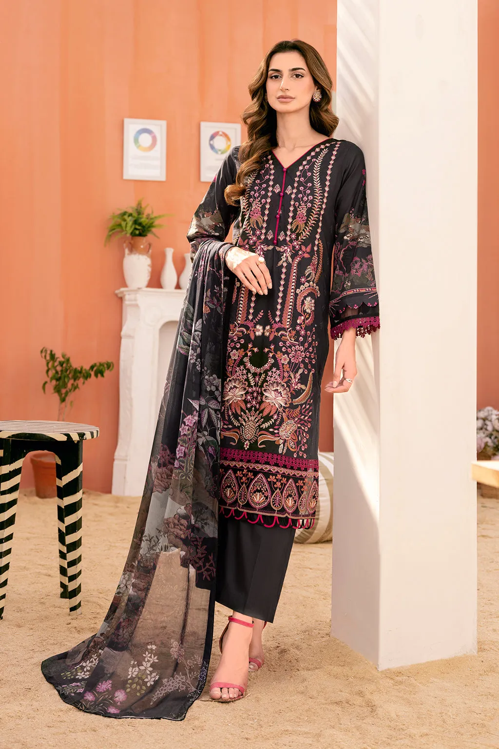 Y-703 |  Ramsha Riwayat Luxury Lawn Vol 7 Collection | Unstitched Lawn Embroidered Suits