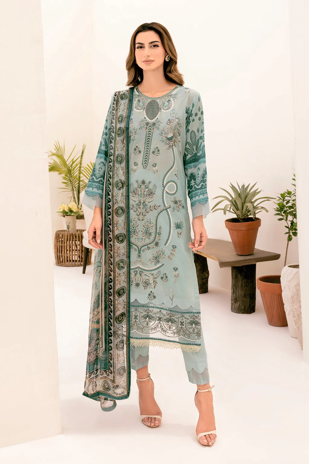 Y-709 |  Ramsha Riwayat Luxury Lawn Vol 7 Collection | Unstitched Lawn Embroidered Suits