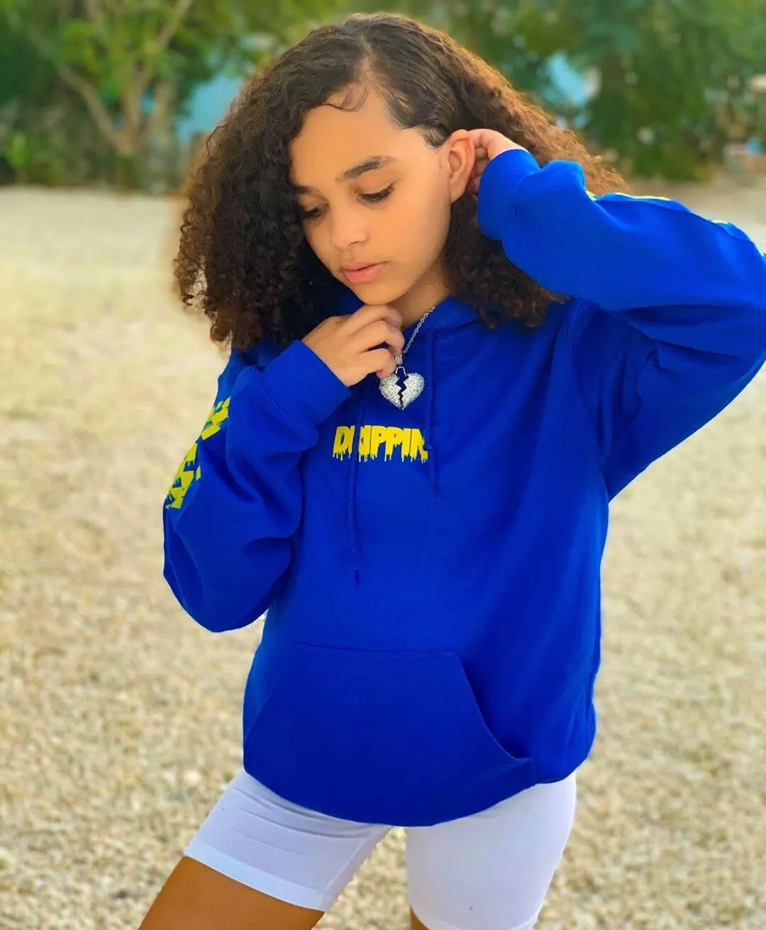 Yellow Drippin (S) | Blue Hoodie (Solid Checkered Drippin Sleeves)