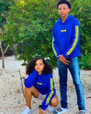 Yellow Drippin (S) | Blue Hoodie (Solid Checkered Drippin Sleeves)
